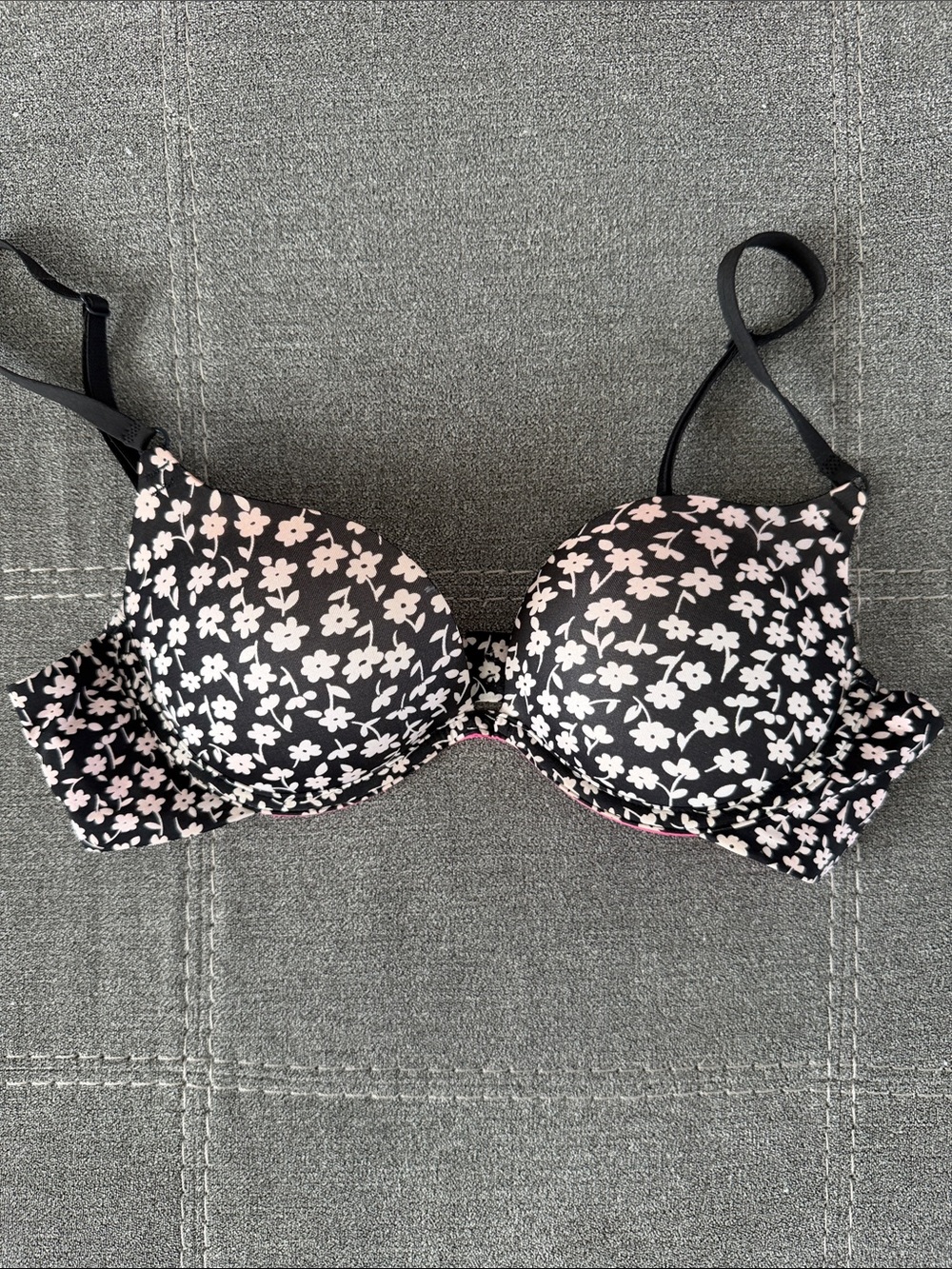 PINK Victoria's Secret Black Bra with Light Pink Floral Print